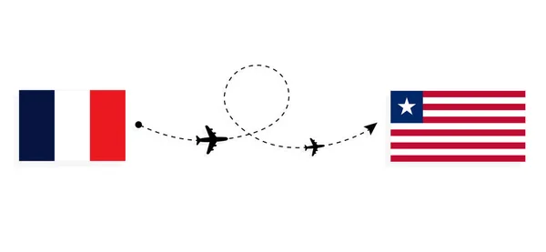 Flight Travel France Liberia Passenger Airplane Travel Concept — стоковый вектор
