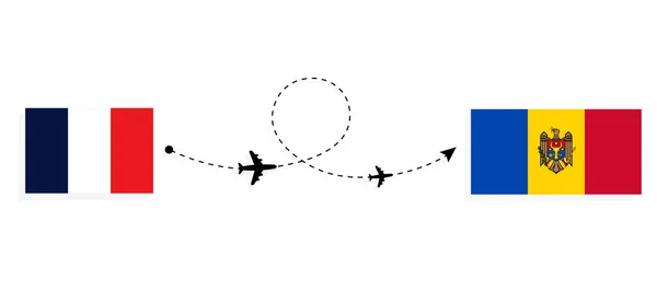 フランスからモルドバへの旅客飛行機でのフライトと旅行旅行のコンセプト — ストックベクタ