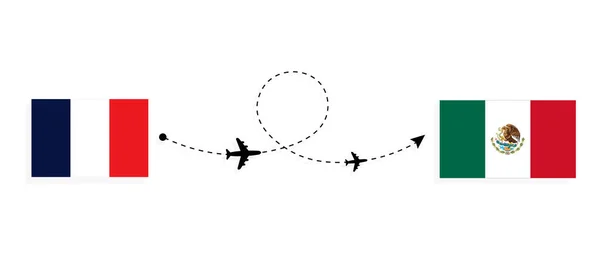 フランスからメキシコへの旅客飛行機でのフライトと旅行のコンセプト — ストックベクタ