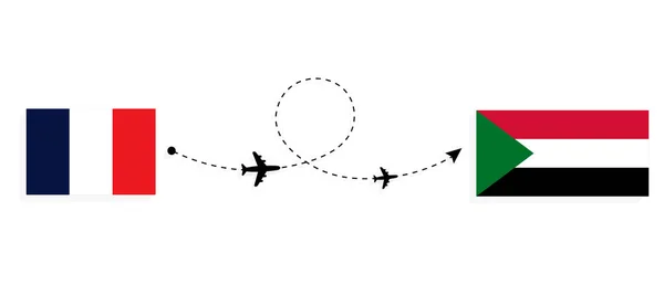Flight Travel France Sudan Passenger Airplane Travel Concept — Vetor de Stock