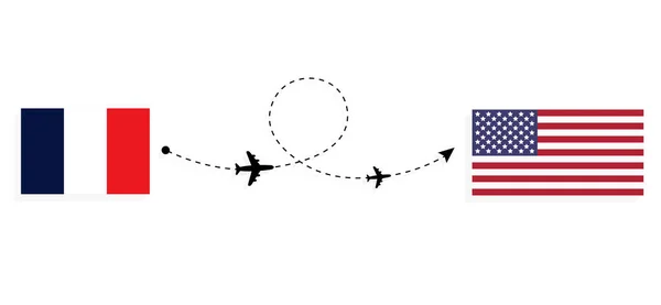 Vol Voyage France Aux États Unis Par Avion Passagers Concept — Image vectorielle