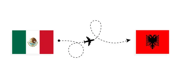 メキシコからアルバニアへの旅客機でのフライトと旅行旅行のコンセプト — ストックベクタ