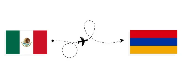 メキシコからアルメニアへの旅客飛行機でのフライトと旅行旅行のコンセプト — ストックベクタ