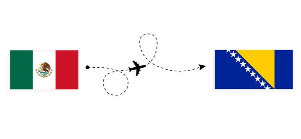 Flight Travel Mexico Bosnia Herzegovina Passenger Airplane Travel Concept — Stockový vektor