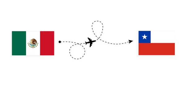 乗客の飛行機でメキシコからチリへのフライトと旅行のコンセプト — ストックベクタ