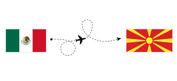 Flight Travel Mexico Macedonia Passenger Airplane Travel Concept — Vetor de Stock