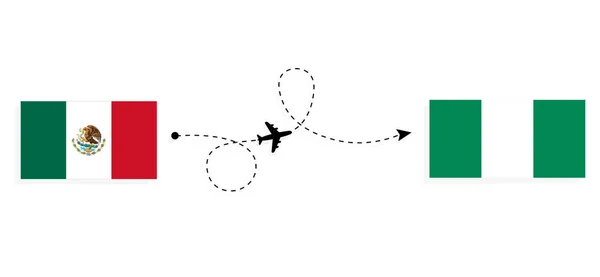 乗客の飛行機でメキシコからナイジェリアへのフライトと旅行旅行の概念 — ストックベクタ