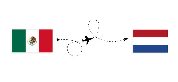 Flight Travel Mexico Netherlands Passenger Airplane Travel Concept — стоковый вектор