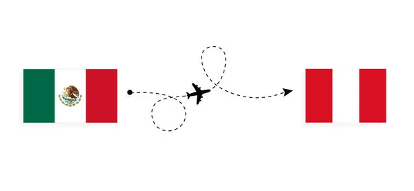 乗客の飛行機でメキシコからペルーへのフライトと旅行旅行の概念 — ストックベクタ