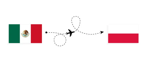 Flight Travel Mexico Poland Passenger Airplane Travel Concept — ストックベクタ