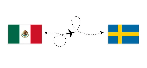 Flight Travel Mexico Sweden Passenger Airplane Travel Concept — Stockový vektor