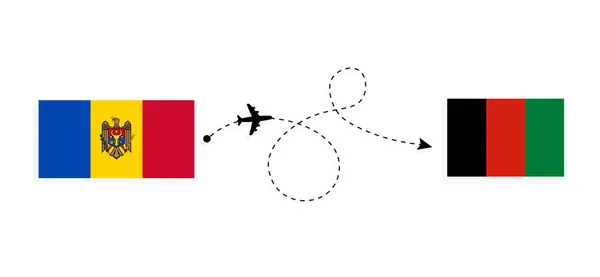 Flight Travel Moldova Afghanistan Passenger Airplane Travel Concept — Vetor de Stock