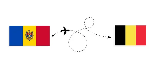モルドバからベルギーへの旅客飛行機でのフライトと旅行旅行のコンセプト — ストックベクタ