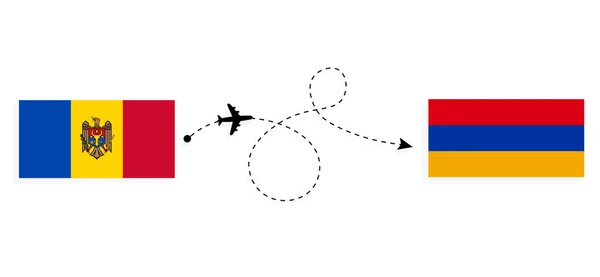 Flyg Och Resa Från Moldavien Till Armenien Med Passagerarflygplan Resekoncept — Stock vektor