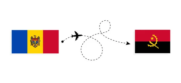 モルドバからアンゴラへの旅客機でのフライトと旅行旅行のコンセプト — ストックベクタ