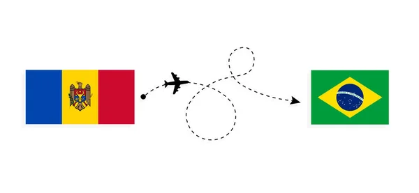 Flight Travel Moldova Brazil Passenger Airplane Travel Concept — Stock vektor