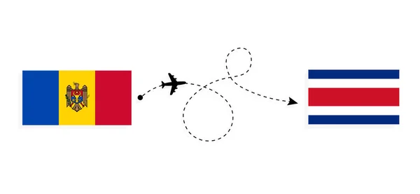 モルドバからコスタリカへの旅客飛行機でのフライトと旅行旅行のコンセプト — ストックベクタ