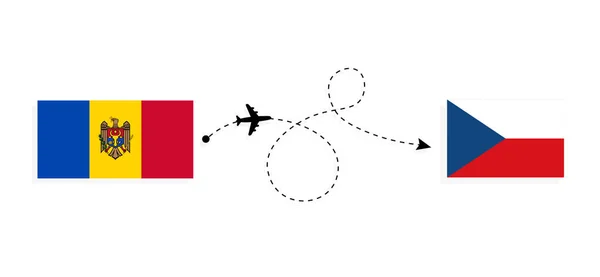 Flight Travel Moldova Czechia Passenger Airplane Travel Concept — Vetor de Stock