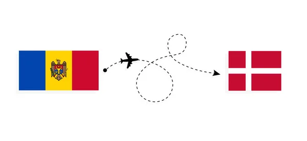 Flight Travel Moldova Denmark Passenger Airplane Travel Concept — Vetor de Stock
