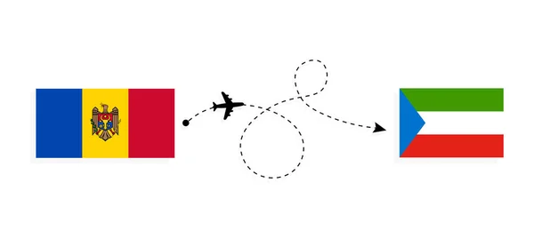 モルドバから赤道ギニアへのフライトと旅行旅客飛行機での旅行の概念 — ストックベクタ