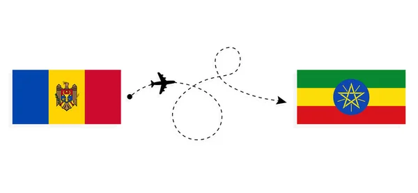 モルドバからエチオピアへの旅客飛行機でのフライトと旅行旅行のコンセプト — ストックベクタ