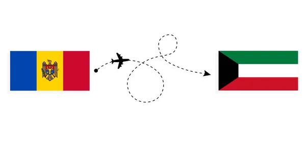 モルドバからクウェートへの旅客機でのフライトと旅行旅行のコンセプト — ストックベクタ