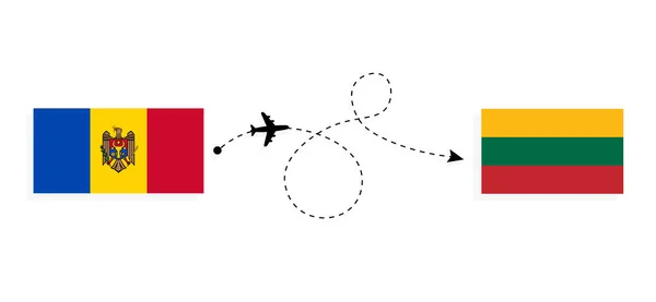 Flight Travel Moldova Lithuania Passenger Airplane Travel Concept — Stock vektor
