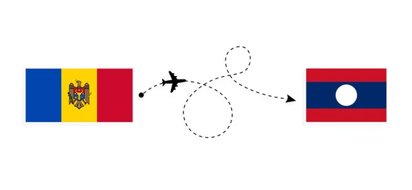 Flight Travel Moldova Laos Passenger Airplane Travel Concept — Vettoriale Stock