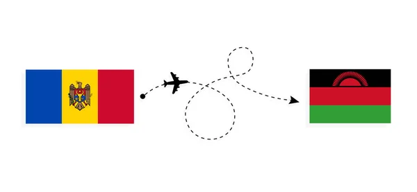 モルドバからマラウィへの旅客飛行機でのフライトと旅行のコンセプト — ストックベクタ