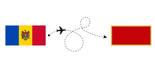 Lot Podróż Mołdawii Czarnogóry Samolotem Pasażerskim Koncepcja Podróży — Wektor stockowy