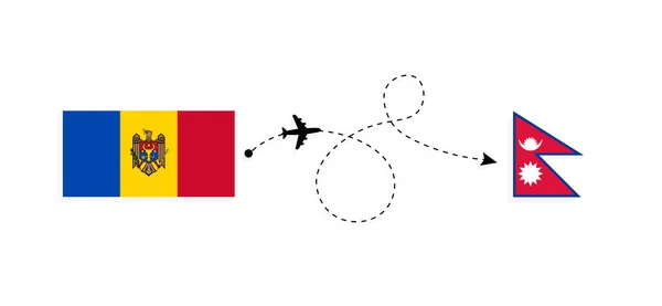 Flight Travel Moldova Nepal Passenger Airplane Travel Concept — Vetor de Stock