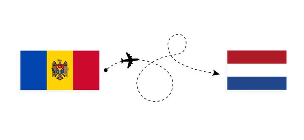 Flyg Och Resa Från Moldavien Till Nederländerna Med Passagerarflygplan Resekoncept — Stock vektor