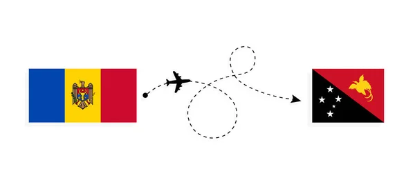 Yolcu Uçağı Konseptiyle Moldova Dan Papua Yeni Gine Uçuş Seyahat — Stok Vektör