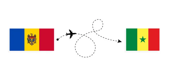 Flight Travel Moldova Senegal Passenger Airplane Travel Concept — Stock vektor