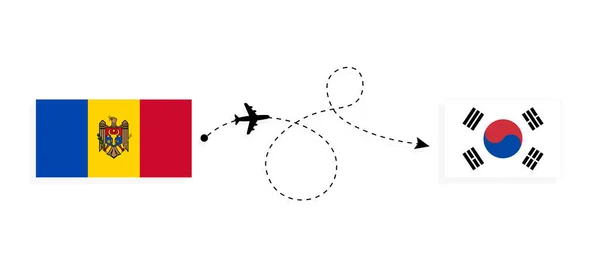 Flight Travel Moldova South Korea Passenger Airplane Travel Concept — Wektor stockowy
