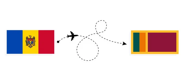 Flyg Och Resa Från Moldavien Till Sri Lanka Med Passagerarflygplan — Stock vektor