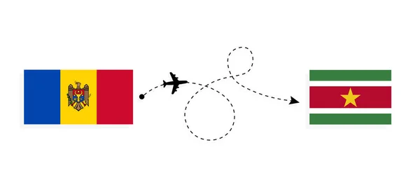 モルドバからスリナムへの旅客機でのフライトと旅行旅行のコンセプト — ストックベクタ