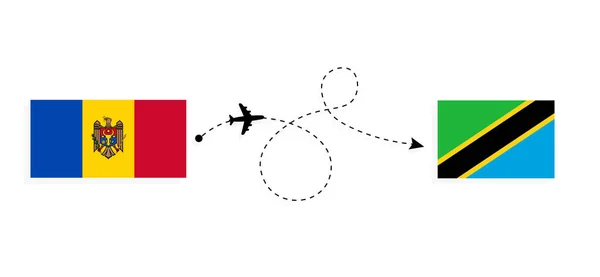 モルドバからタンザニアへの旅客機でのフライトと旅行旅行のコンセプト — ストックベクタ