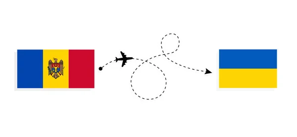 乗客の飛行機でモルドバからウクライナへのフライトと旅行 旅行コンセプト — ストックベクタ