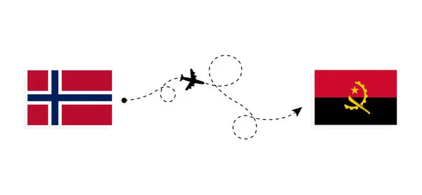 Flight Travel Norway Angola Passenger Airplane Travel Concept — Vector de stock