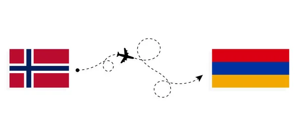 Flyg Och Resa Från Norge Till Armenien Med Passagerarflygplan Resekoncept — Stock vektor
