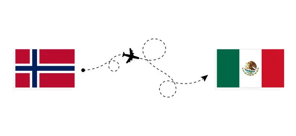 Flight Travel Norway Mexico Passenger Airplane Travel Concept — Stockový vektor
