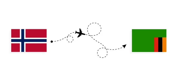 Flight Travel Norway Zambia Passenger Airplane Travel Concept — Stock Vector