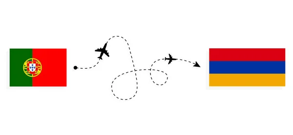Πτήση Και Ταξίδι Από Την Πορτογαλία Στην Αρμενία Επιβατικό Αεροπλάνο — Διανυσματικό Αρχείο