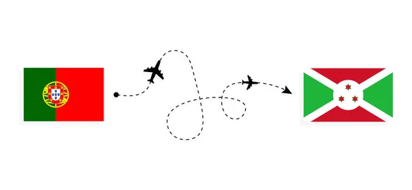 旅客飛行機でポルトガルからブルンジへのフライトと旅行旅行の概念 — ストックベクタ
