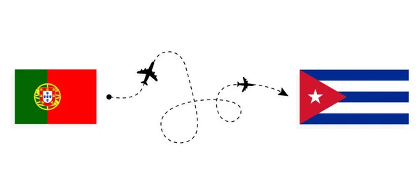 Flight Travel Portugal Cuba Passenger Airplane Travel Concept — Vettoriale Stock