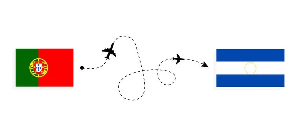 Vuelo Viaje Portugal Salvador Avión Pasajeros Concepto Viaje — Vector de stock