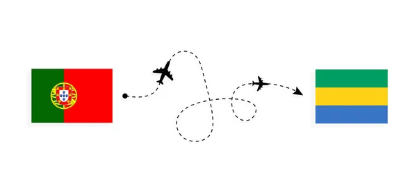 Flight Travel Portugal Gabon Passenger Airplane Travel Concept — стоковый вектор