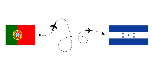 Flight Travel Portugal Honduras Passenger Airplane Travel Concept — Vettoriale Stock