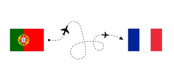 Flug Und Anreise Von Portugal Nach Frankreich Mit Dem Passagierflugzeug — Stockvektor